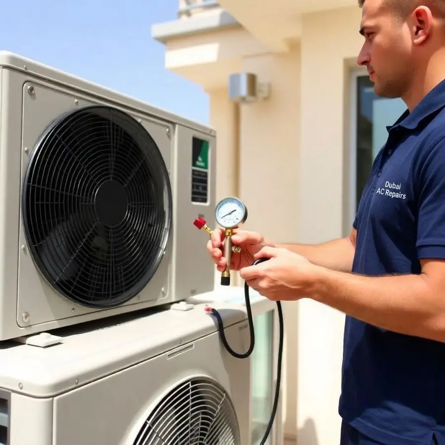 Frozen evaporator coil found during an AC repair callout in a Dubai villa