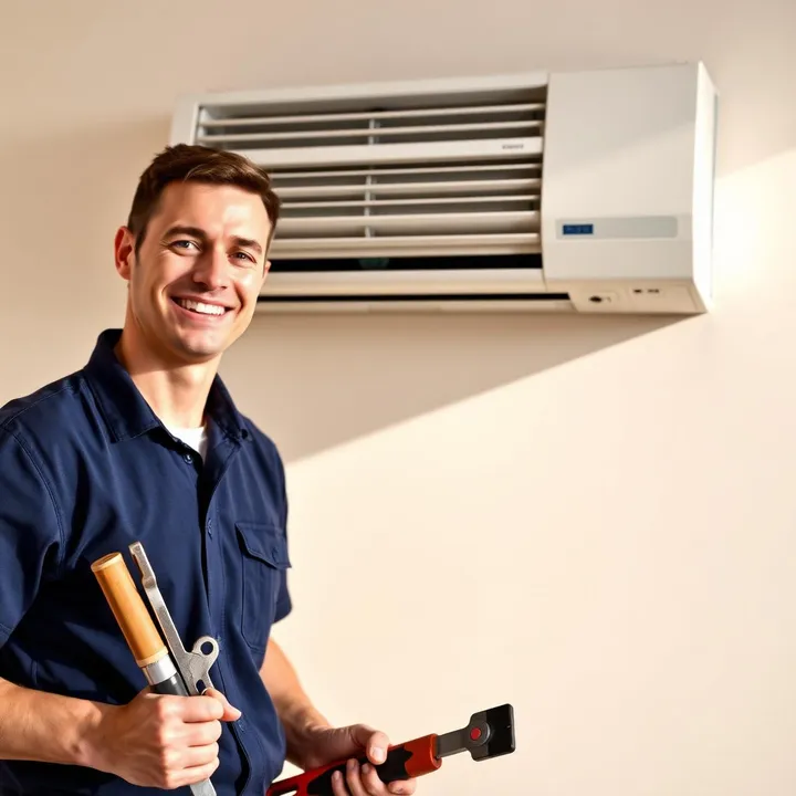 DEWA-approved AC repair technician servicing a split AC unit in Dubai