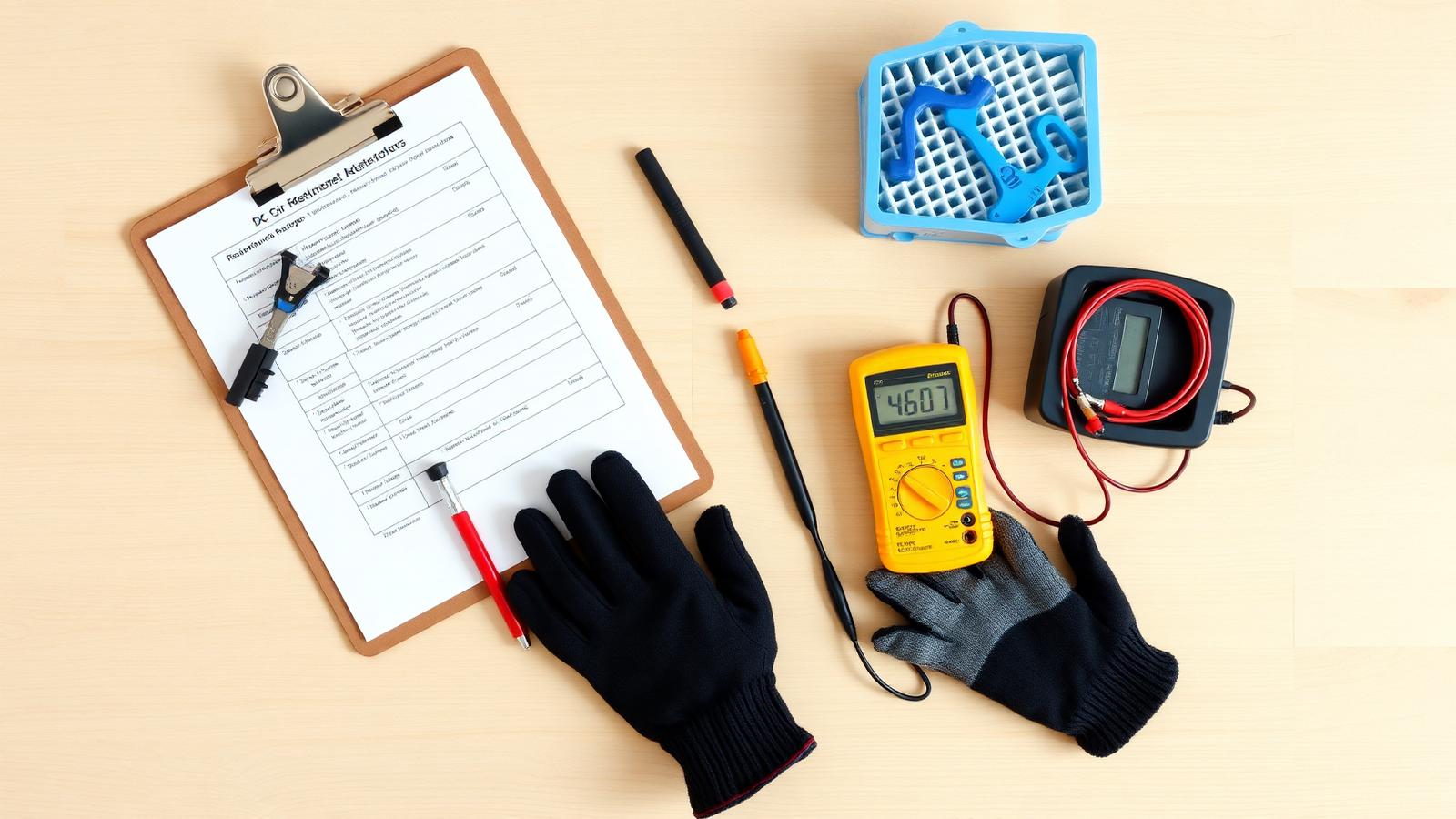 HVAC technician servicing an outdoor AC condenser unit in Dubai